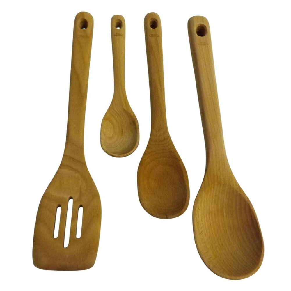 Oxo Good Grips Set Of 4 Wooden Kitchen Utensils Spoons & Spatula Nat Beechwood